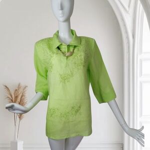 Light Green Embroidered Button-Down Shirt